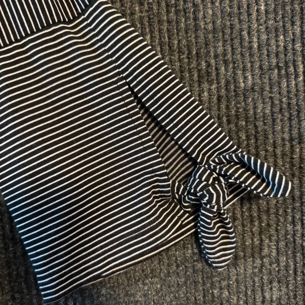 Susina Black White Striped Long Sleeve Top Tie Cuff Sz M